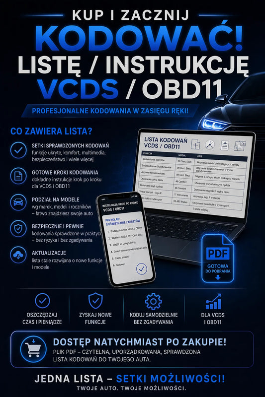 STANDARD Zeszyt Kodowań VCDS & OBD11 – Lista Kodowań VAG